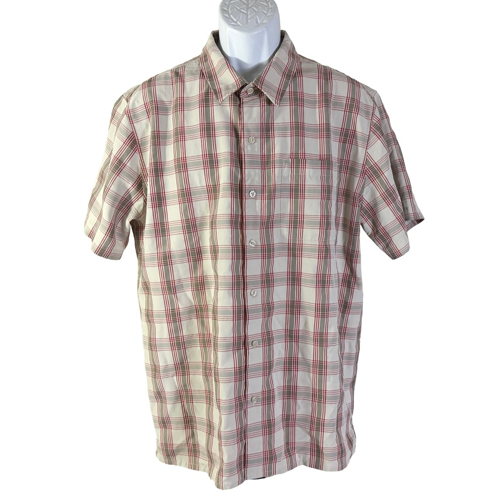 Marmot Short Sleeve Shirt Mens Large Tan Red Plaid Button Up M10665